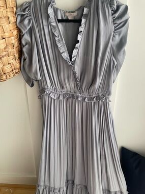 H&M Light Gray Ruffled V‑Neck Pleated Midi Dress